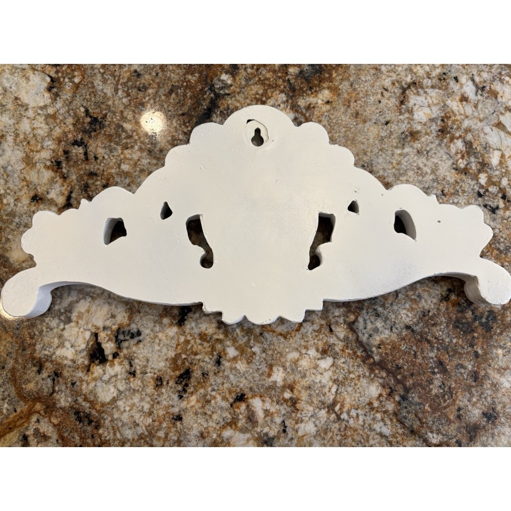 Weathered-look Shabby Chic Filigree White Wood Wall Decor Picture Topper EUC - Picture 4 of 11